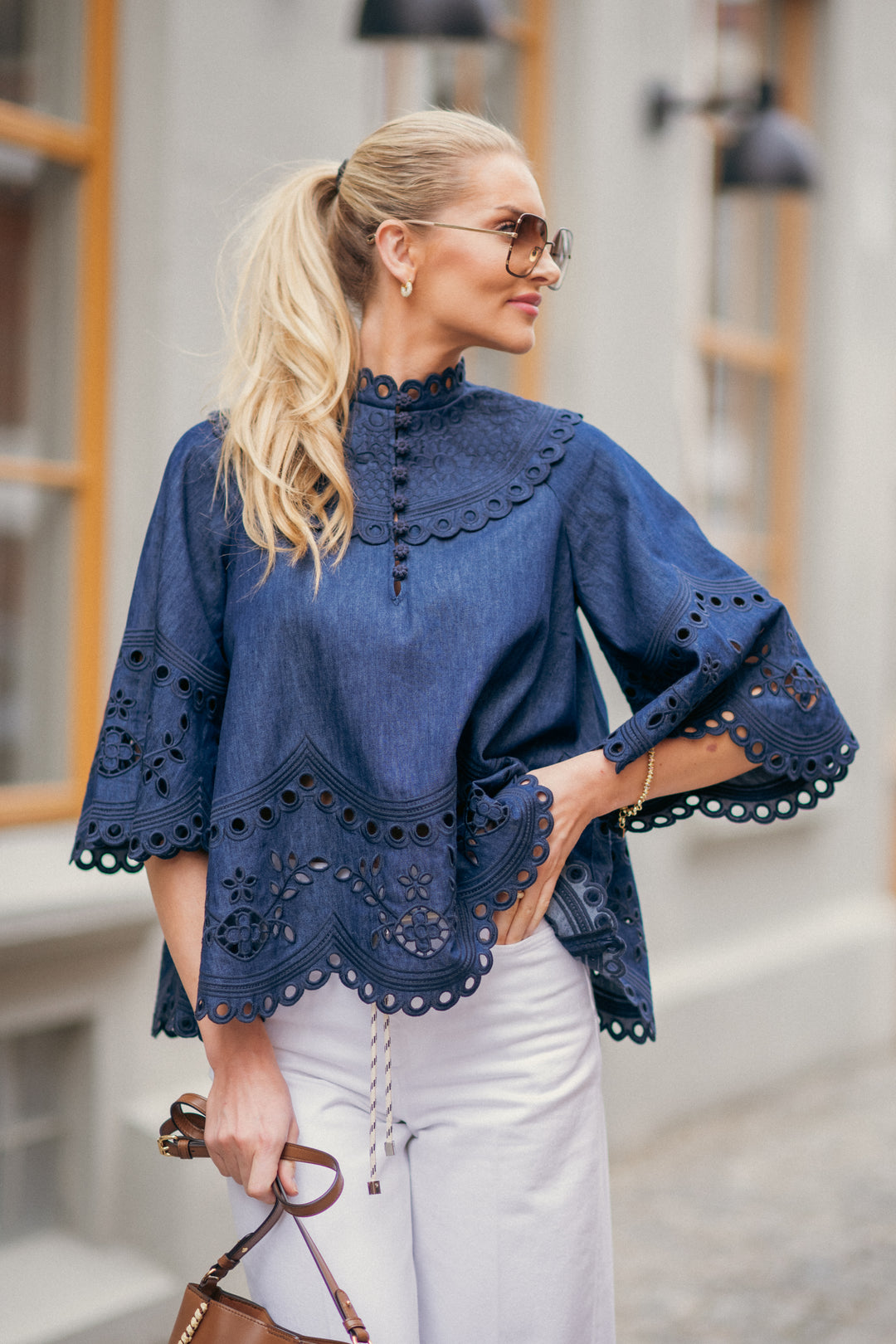 Mahon Broderie Denim Top