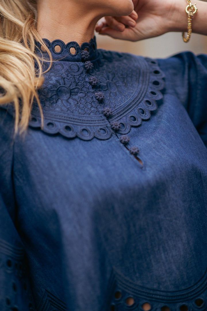 Mahon Broderie Denim Top