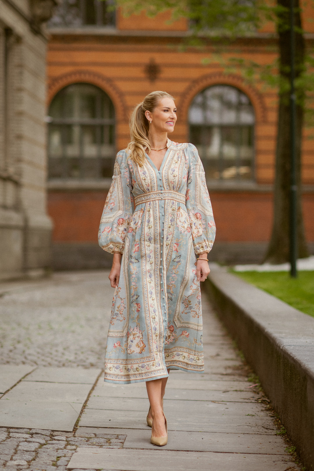 Roselight Plunge Midi Dress