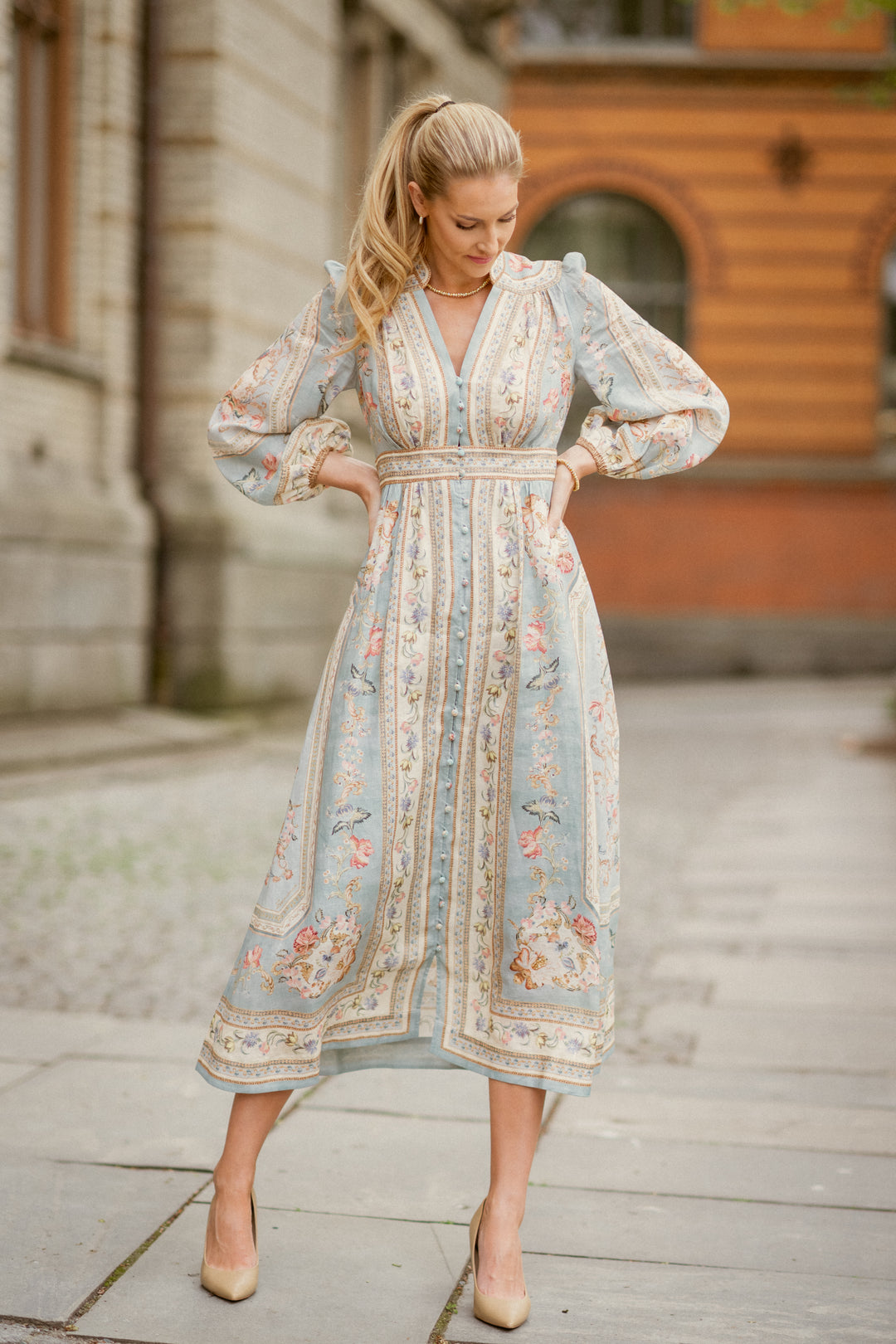 Roselight Plunge Midi Dress
