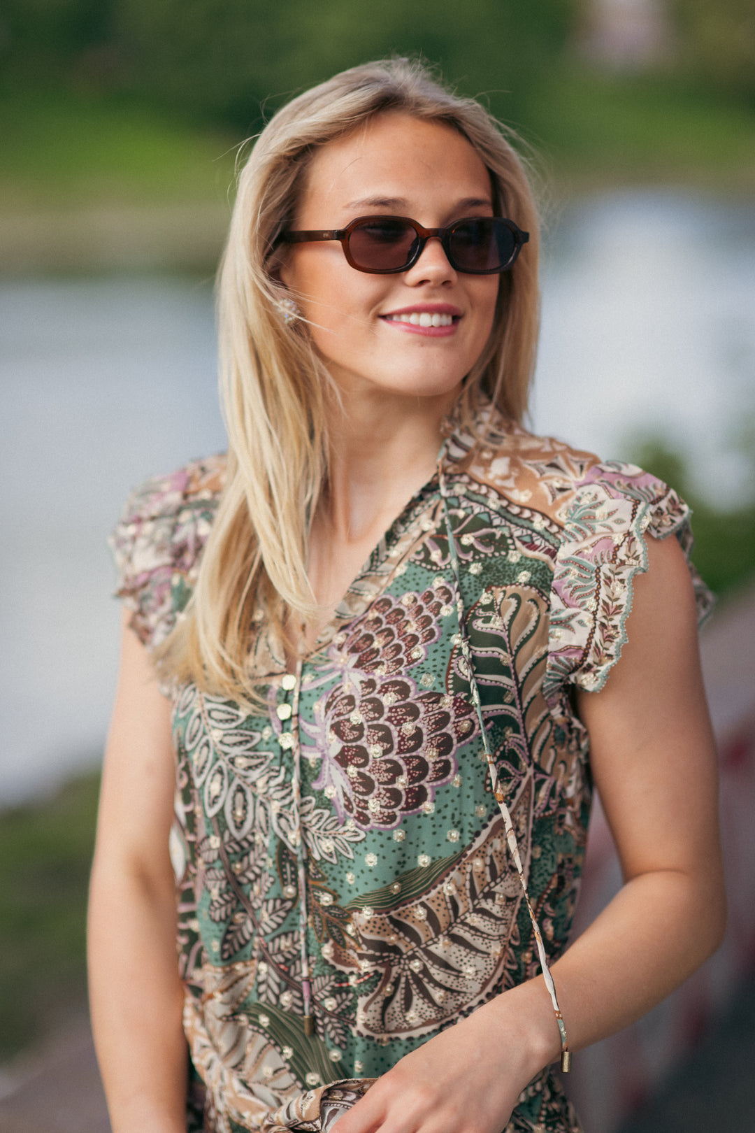 DOTTED FOLIAGE SOFT SAGE GREEN MINI DRESS