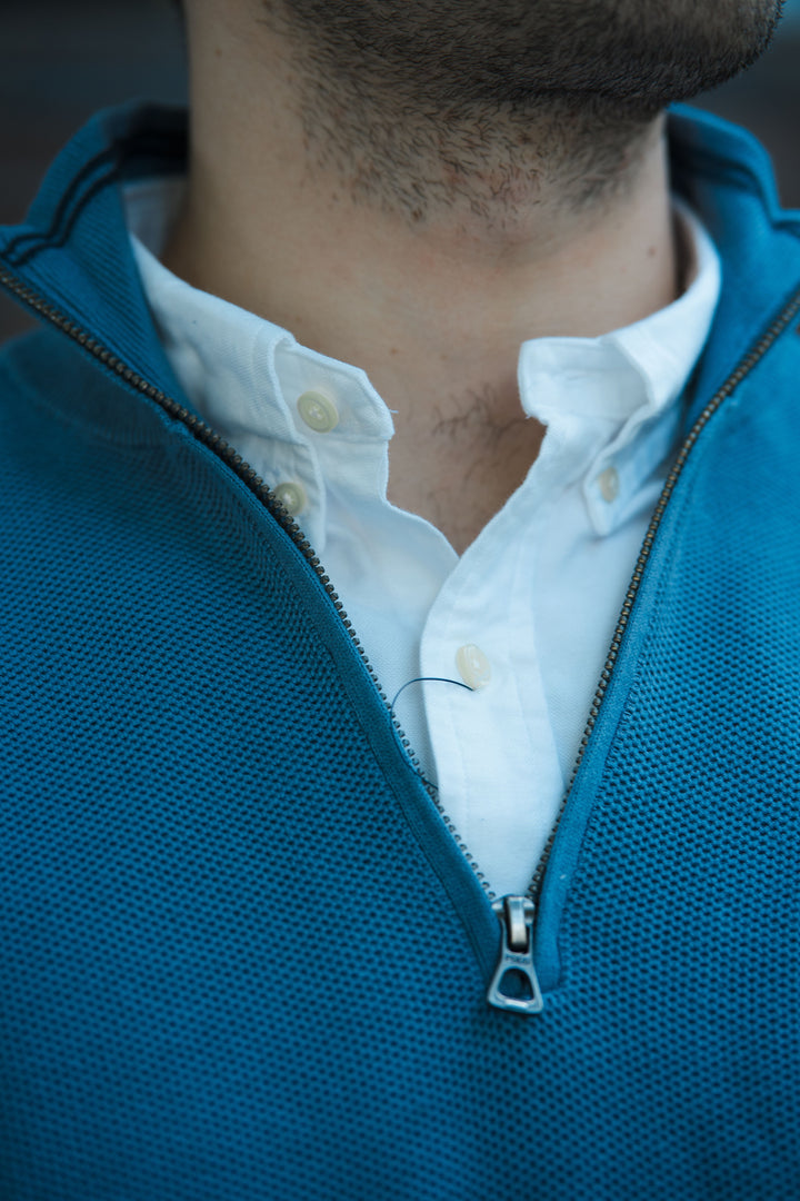 Mesh-Knit Cotton Quarter-Zip Jumper