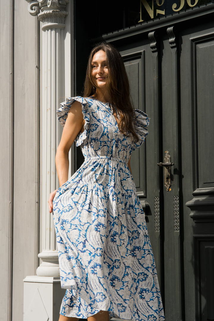 ULLA JOHNSON Kairi Flutter Sleeve Midi Dress