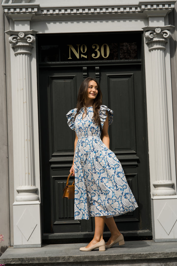 ULLA JOHNSON Kairi Flutter Sleeve Midi Dress