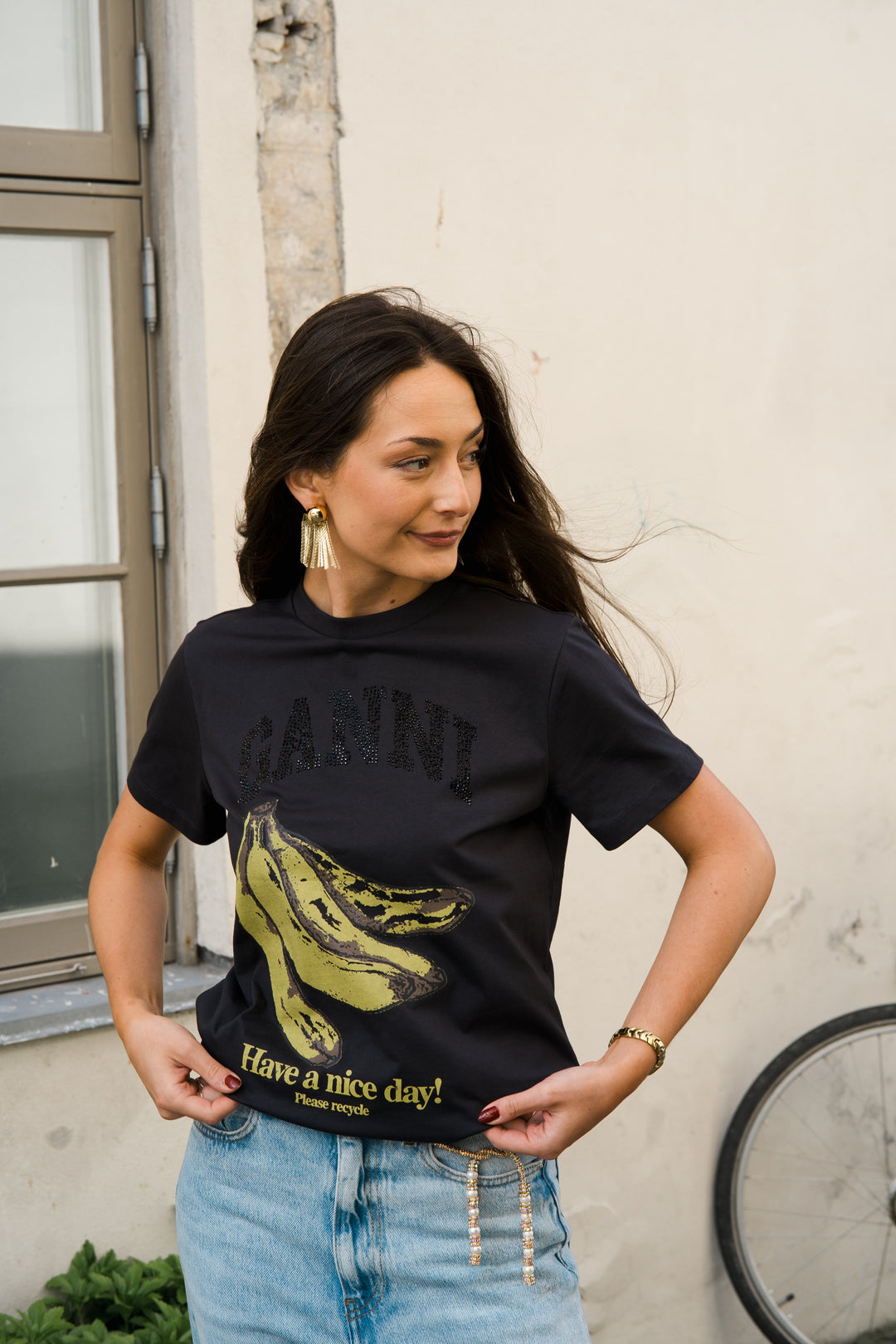 GANNI Basic Cotton Jersey Banana Relaxed T-shirt