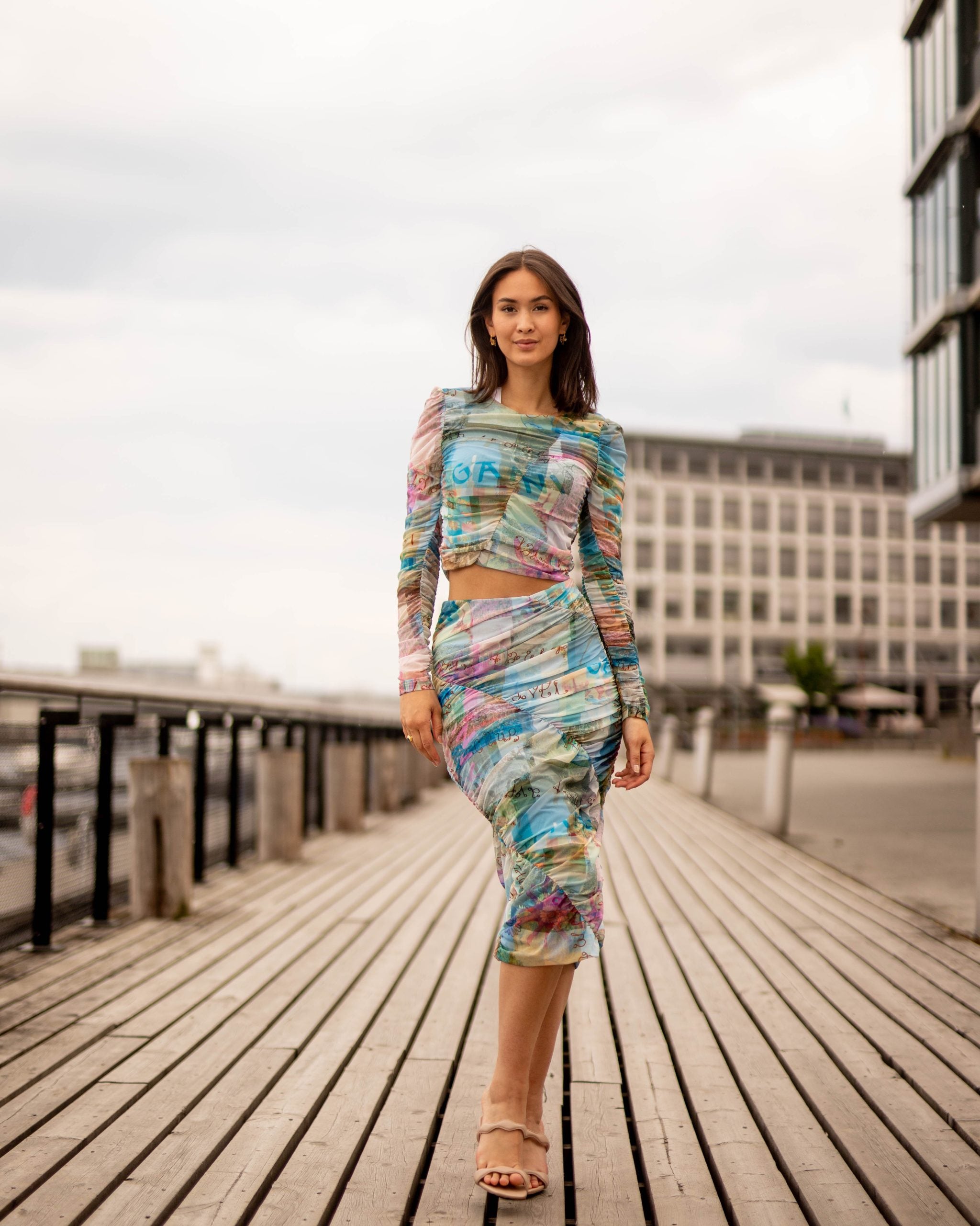 GANNI Printed Mesh Ruched Midi Skirt – Høyer Trondheim/Høyer Solsiden