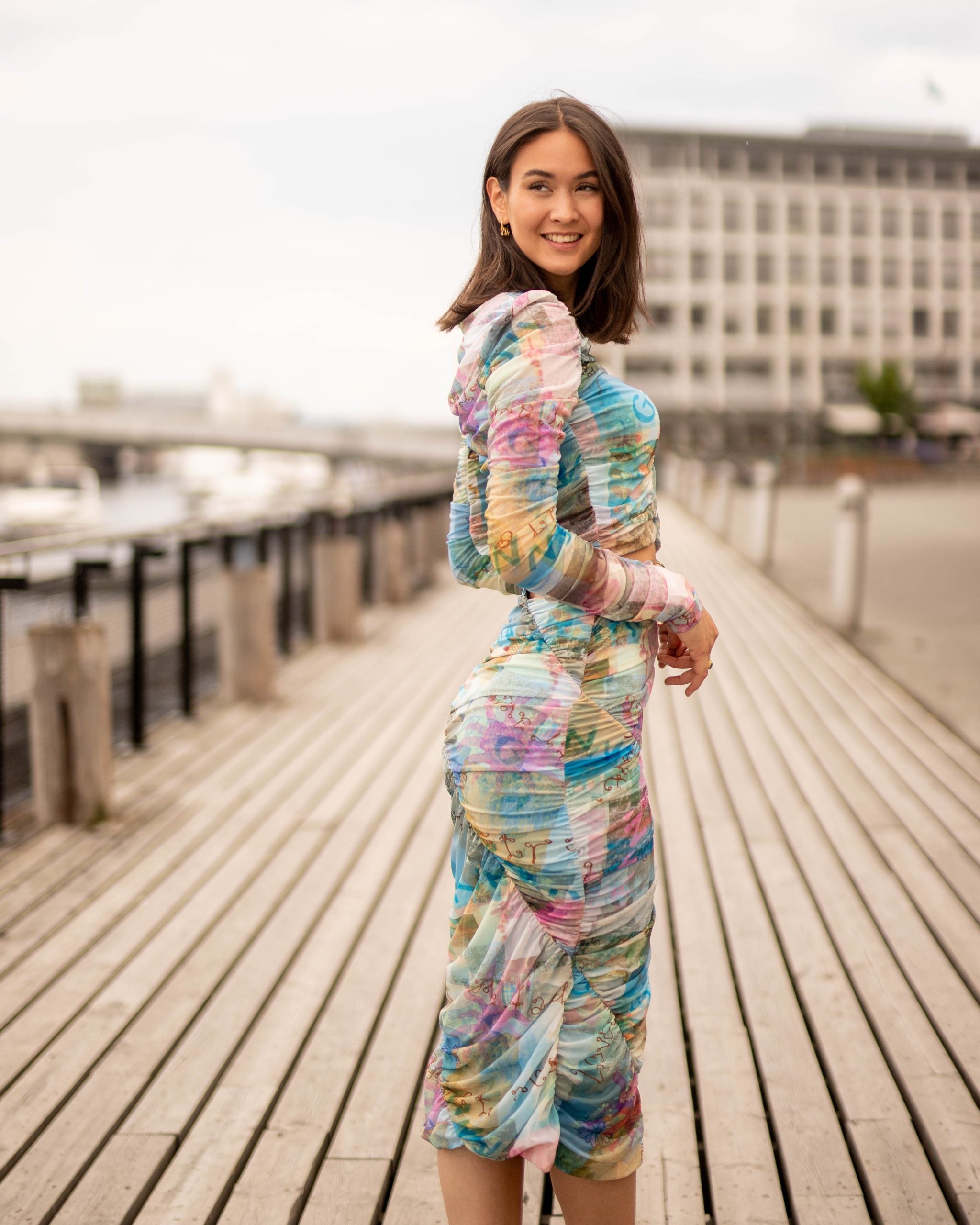 GANNI Printed Mesh Ruched Midi Skirt – Høyer Trondheim/Høyer Solsiden
