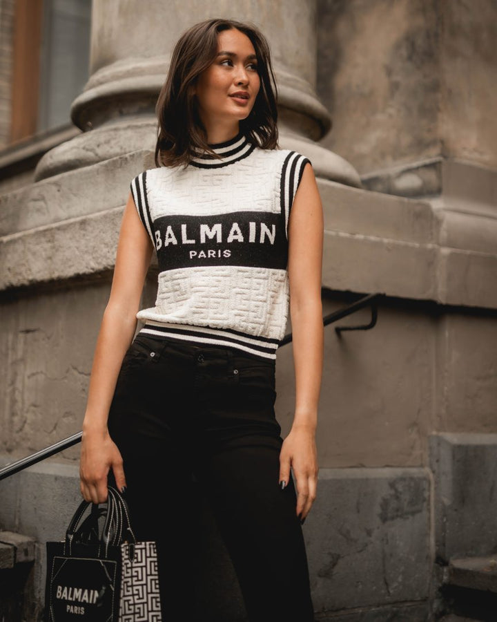 BALMAIN SL BALMAIN MONOGRAM SPONGE KNIT TOP