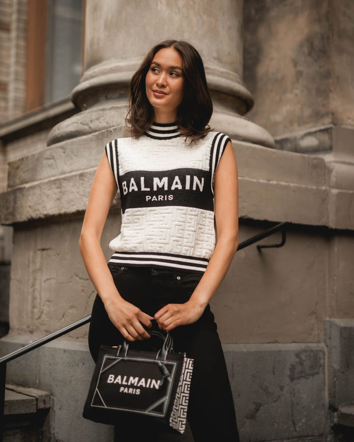 BALMAIN SL BALMAIN MONOGRAM SPONGE KNIT TOP