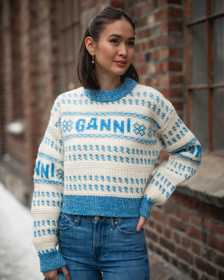 GANNI Graphic Lambswool Cropped O-neck