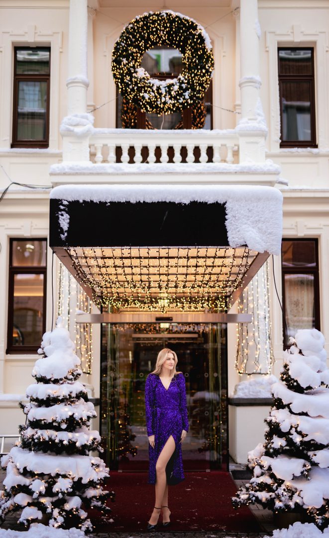 Sequin Puff-Sleeve Wrap Dress