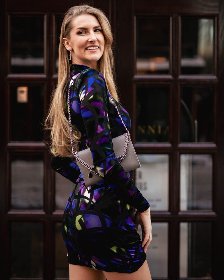 Velvet Mesh Jersey Ruched Dress