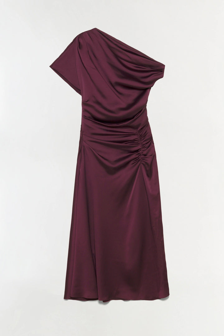 JOANNA ASYMMETRICAL SHOULDER MIDI DRESS