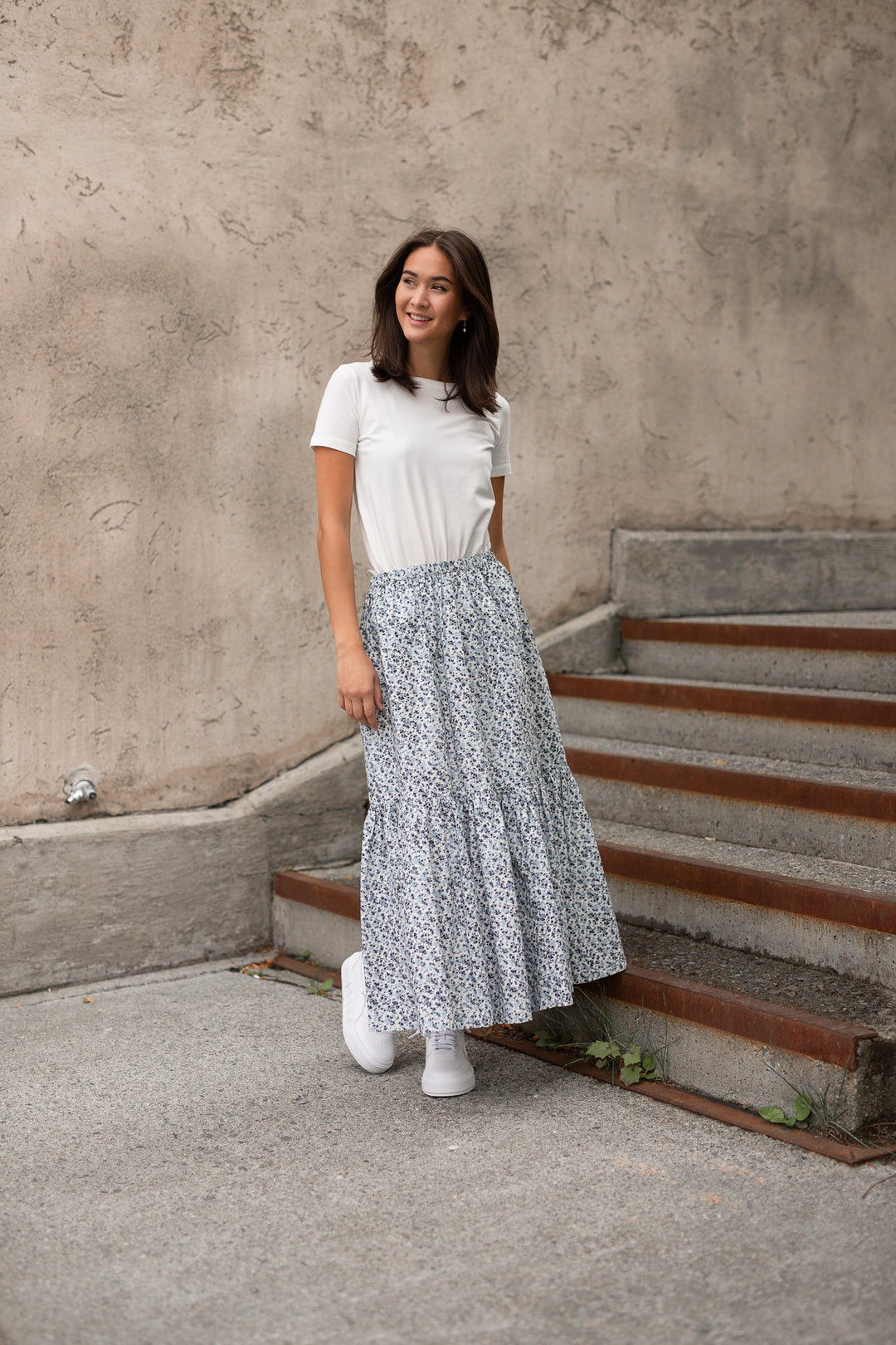 GANNI Printed Cotton Maxi Flounce Skirt