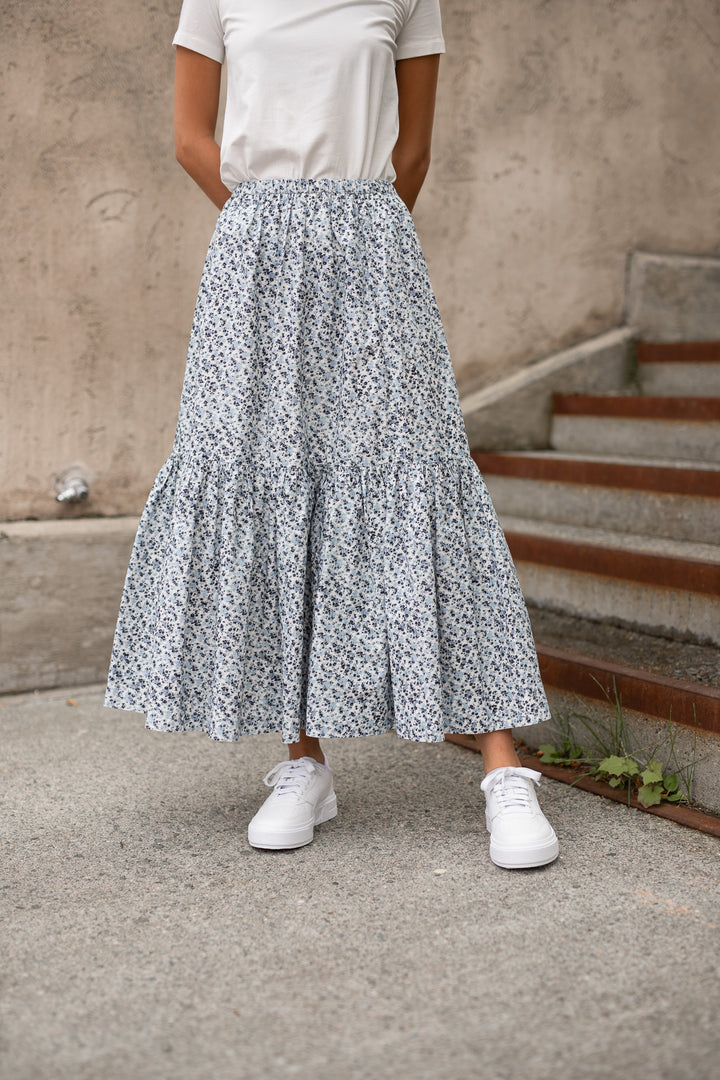 GANNI Printed Cotton Maxi Flounce Skirt