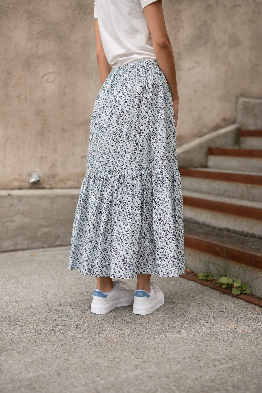 GANNI Printed Cotton Maxi Flounce Skirt