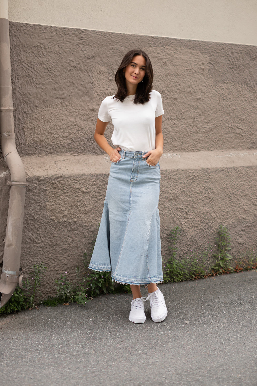 GANNI Tint Denim Midi Skirt