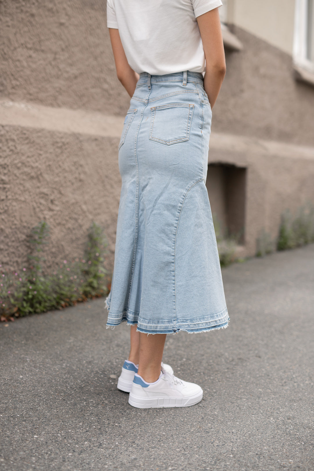 GANNI Tint Denim Midi Skirt