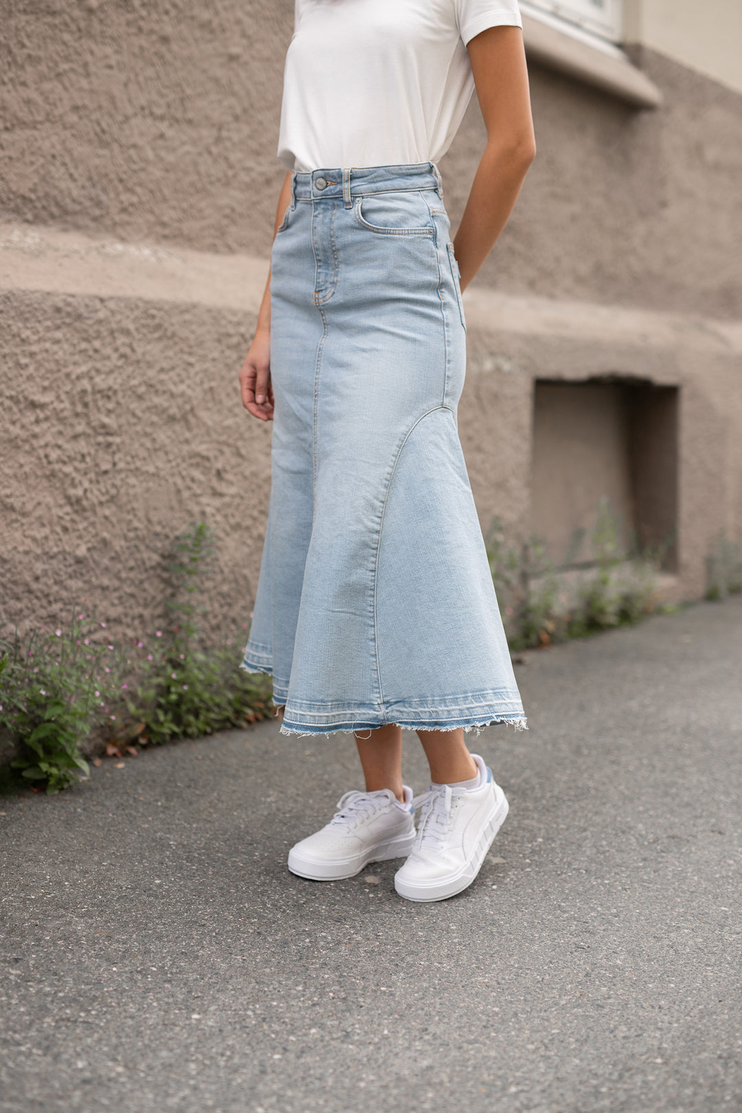 GANNI Tint Denim Midi Skirt