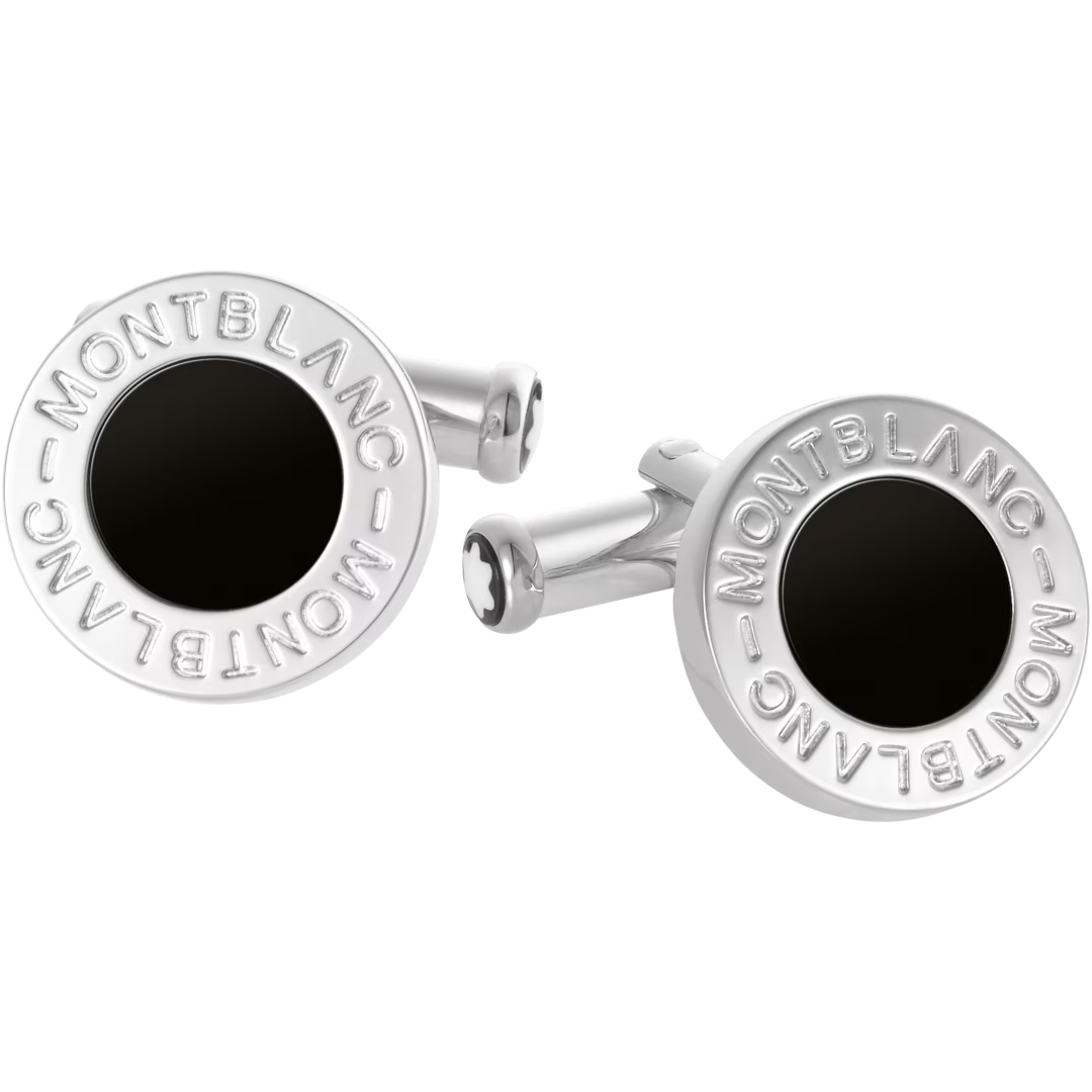 CUFFLINKS ELE STEEL ROUND W ONYX