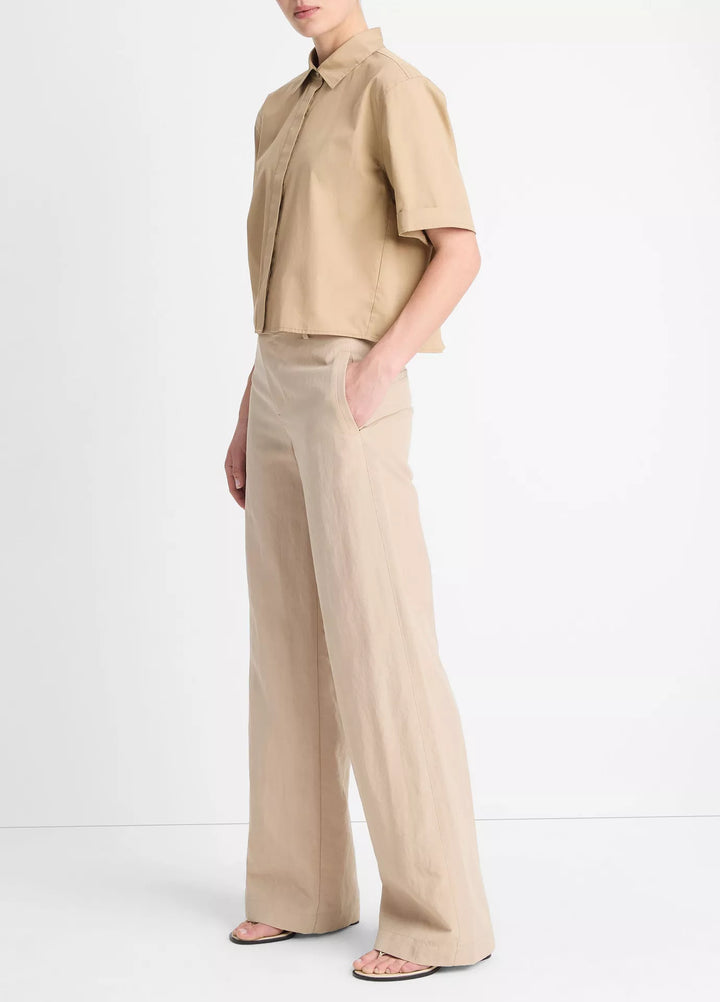 VINCE MID RISE TEXTURED WIDE LEG TROUSER