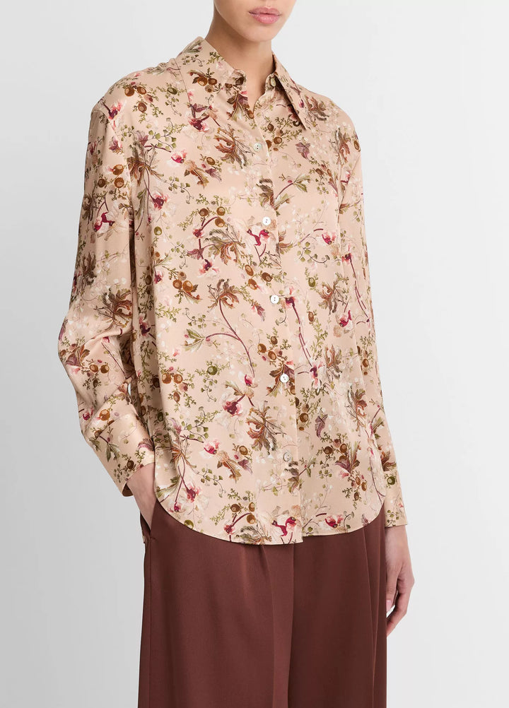 VINCE ORCHID VINE BIAS L/S BLOUSE