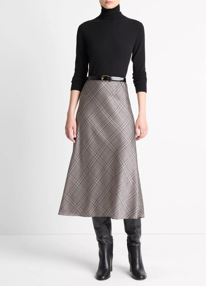 PRESSED PLAID SHAPED HEM SKIRT