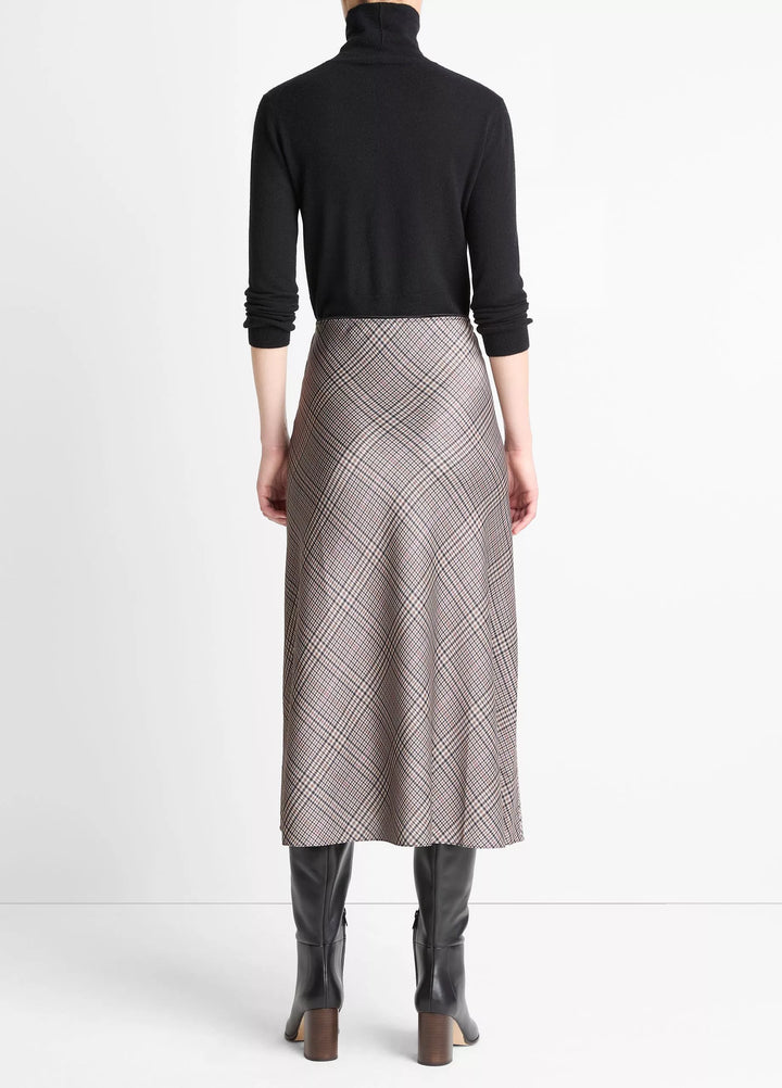 PRESSED PLAID SHAPED HEM SKIRT