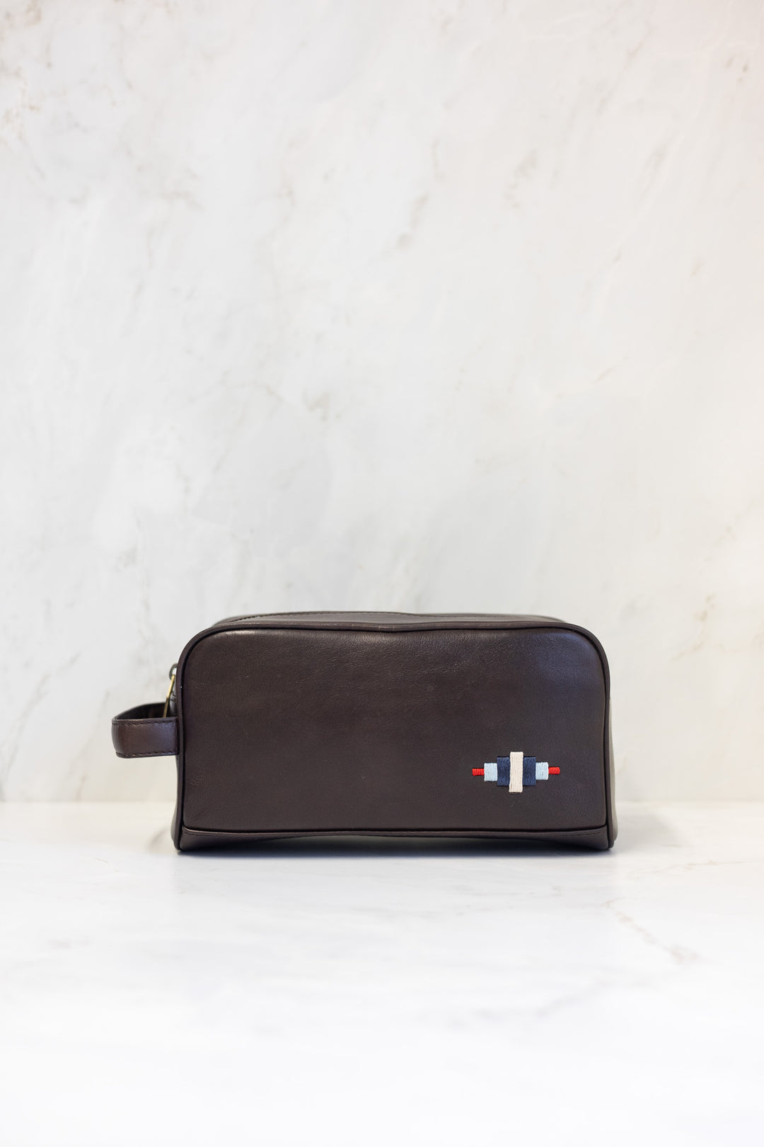 Hombre washbag - brown leather with multi stitching