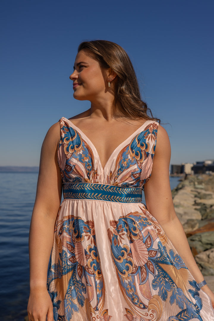 GARDEN SCARF SOFT PINK MIDI DRESS