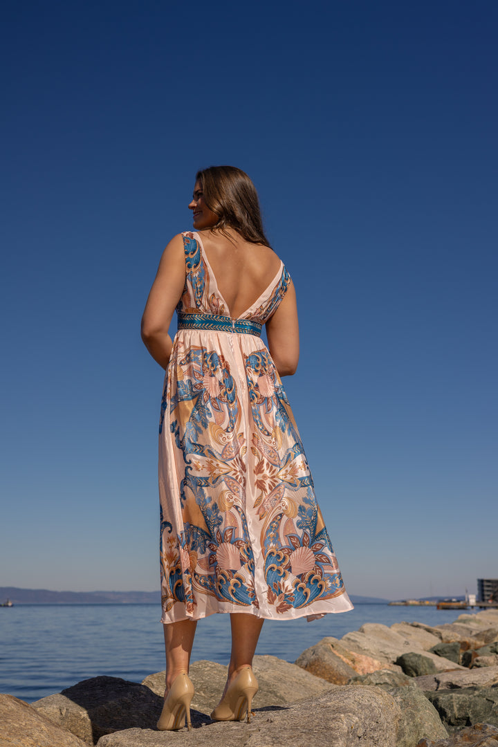 GARDEN SCARF SOFT PINK MIDI DRESS