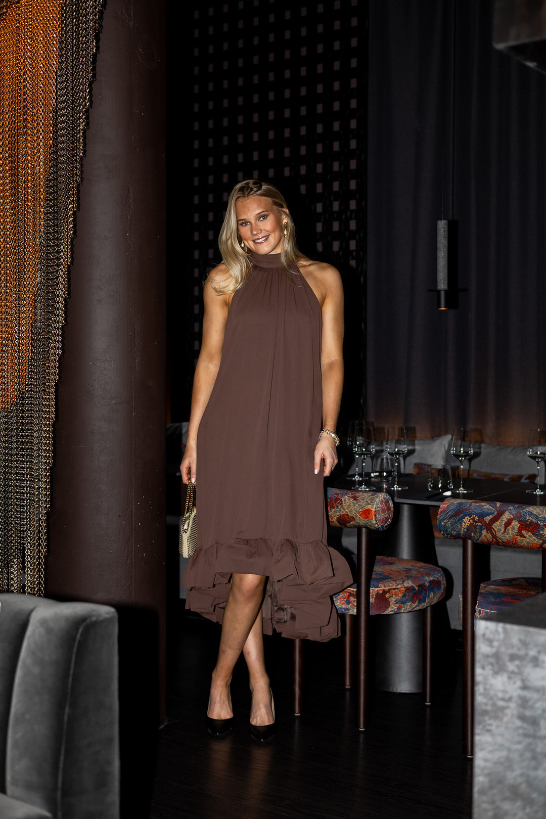 Sabrina Halterneck Ruffled Midi Dress