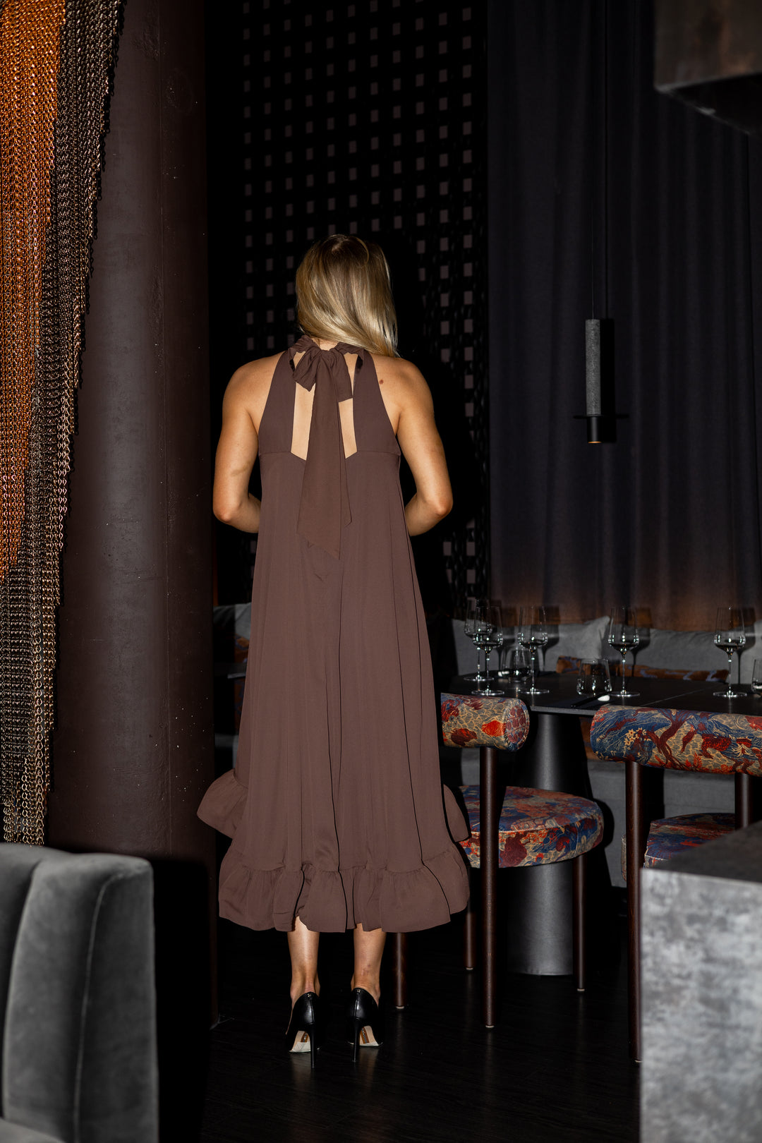 Sabrina Halterneck Ruffled Midi Dress