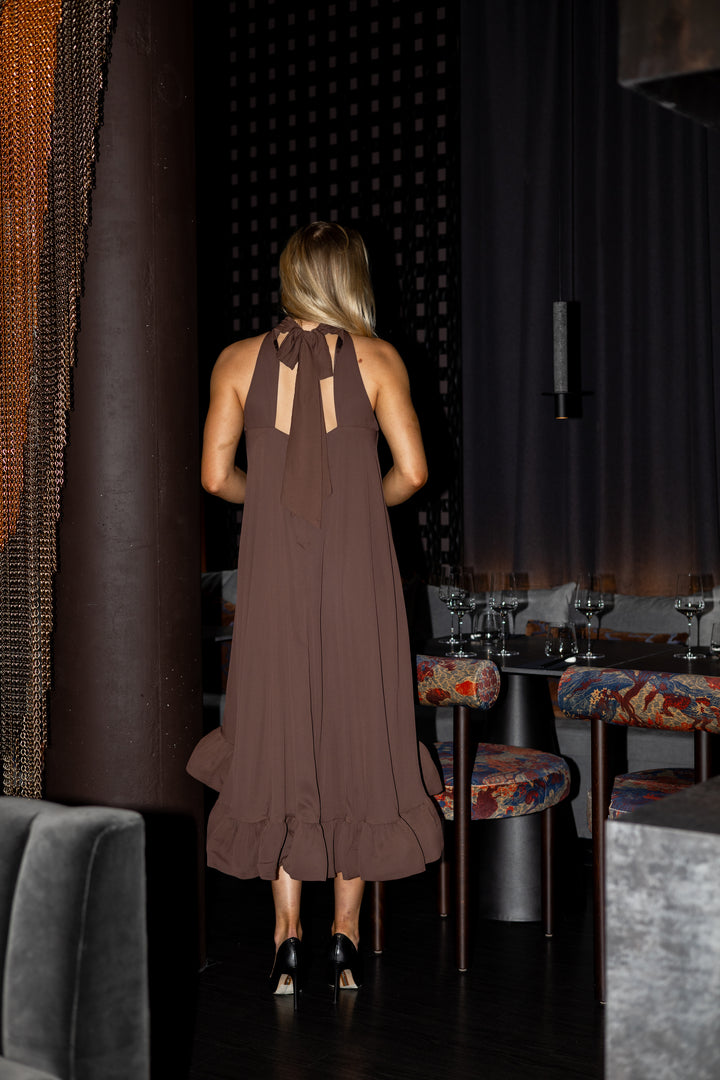 Sabrina Halterneck Ruffled Midi Dress