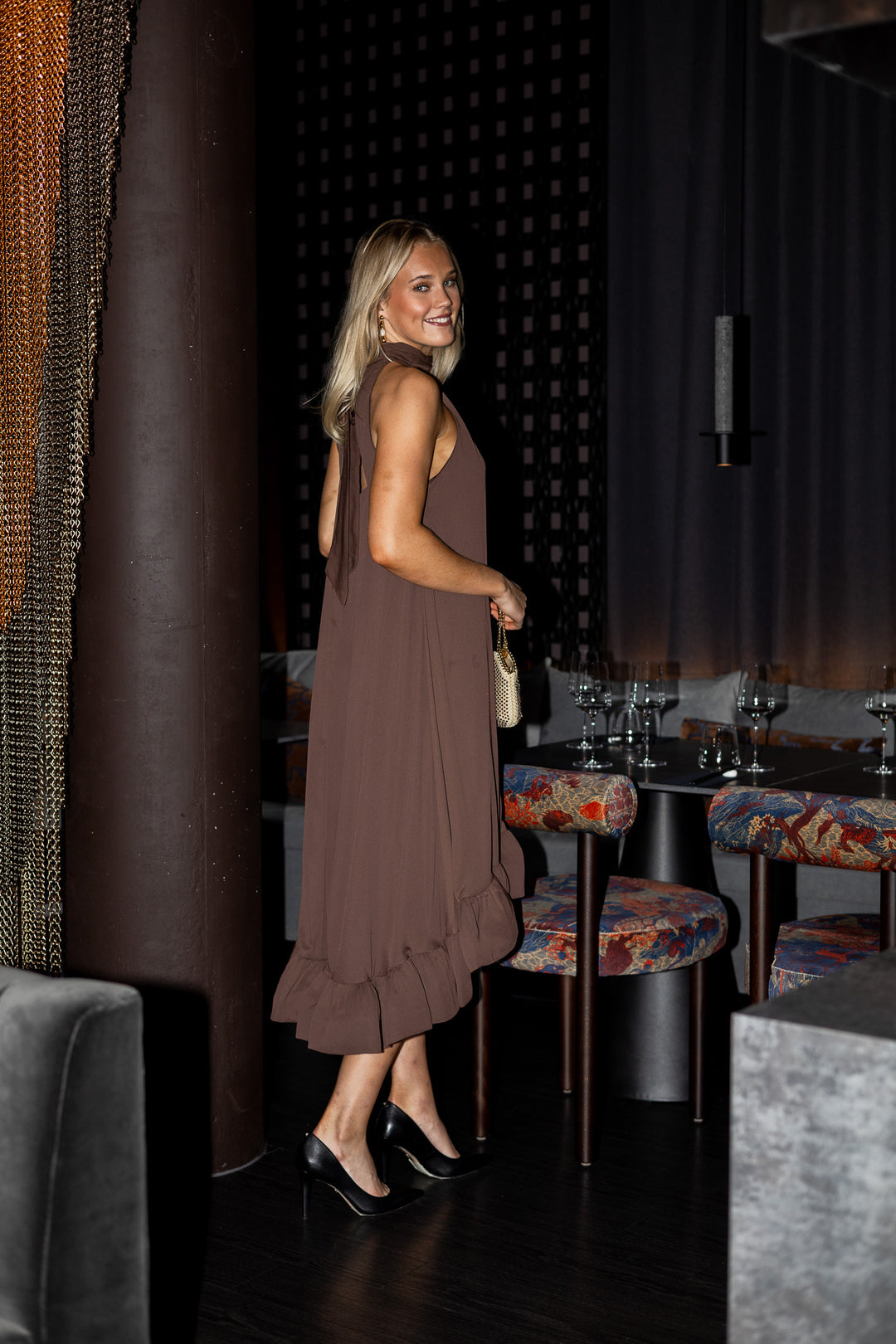 Sabrina Halterneck Ruffled Midi Dress