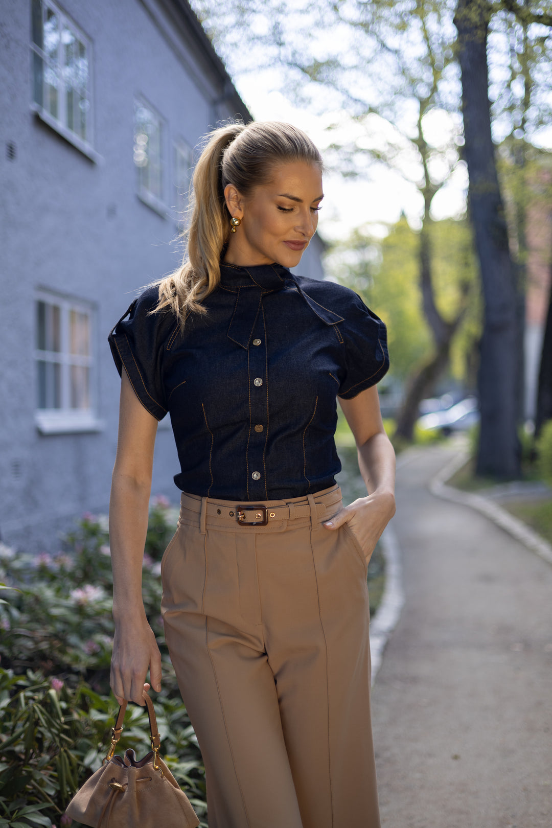 Denim Tie Neck Shirt