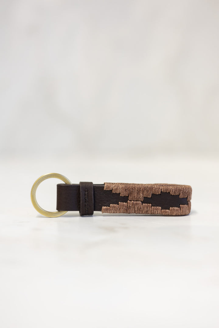 PAMPEANO Charro loop key ring - brown leather with jefe stitching