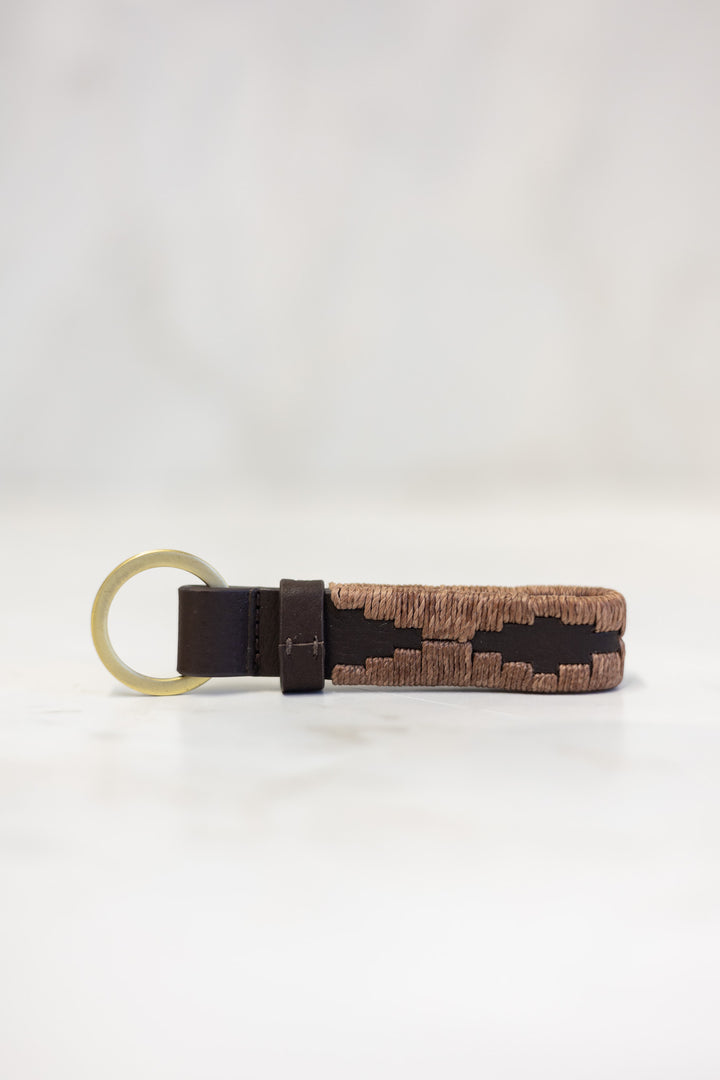 PAMPEANO Charro loop key ring - brown leather with jefe stitching