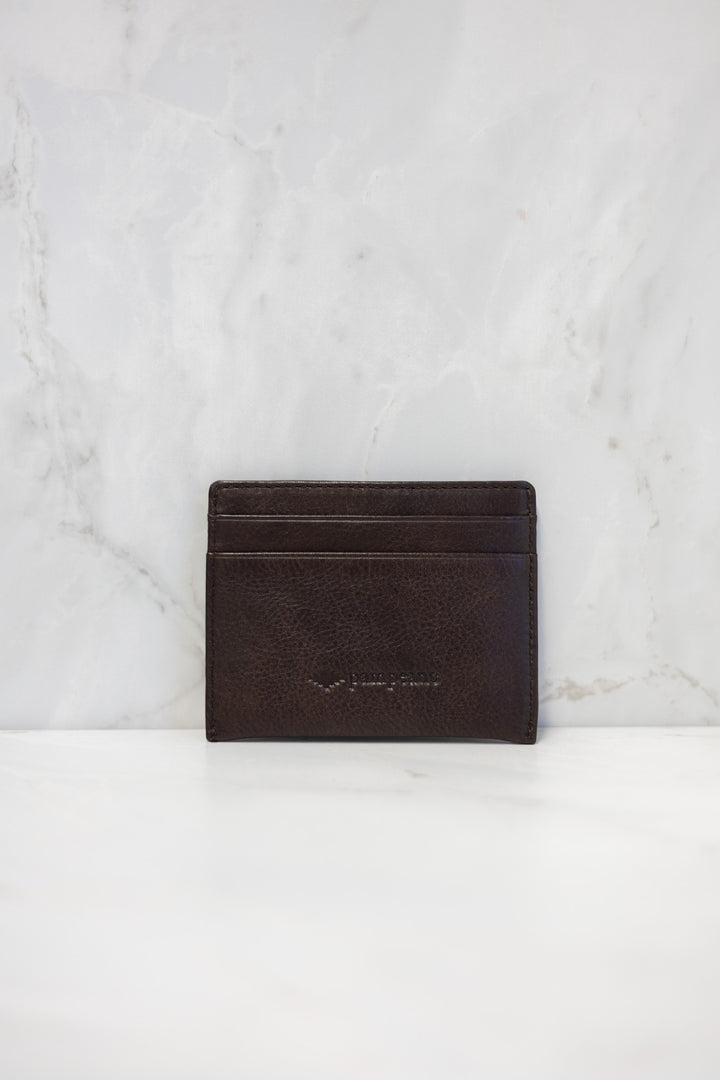 rombo card slip - brown leather with cream stitching