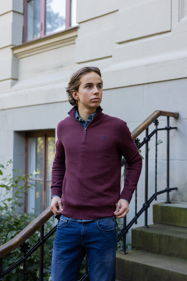 Mesh-Knit Cotton Quarter-Zip Jumper