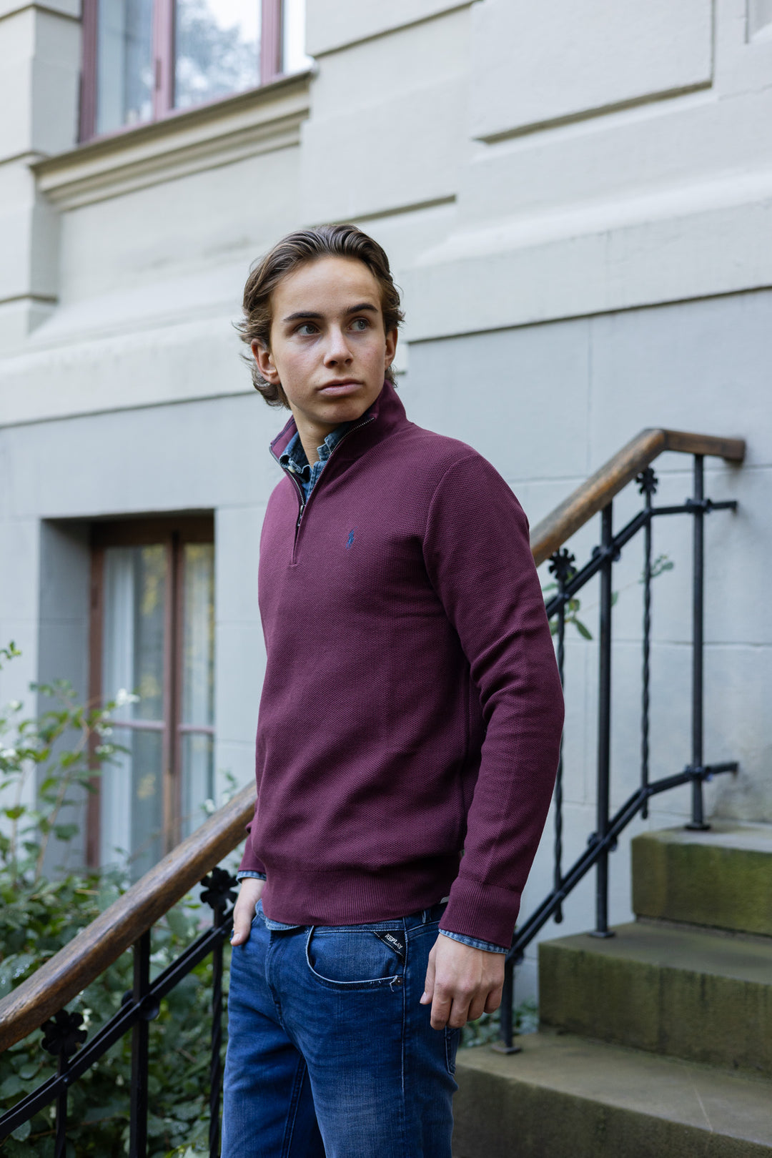 Mesh-Knit Cotton Quarter-Zip Jumper