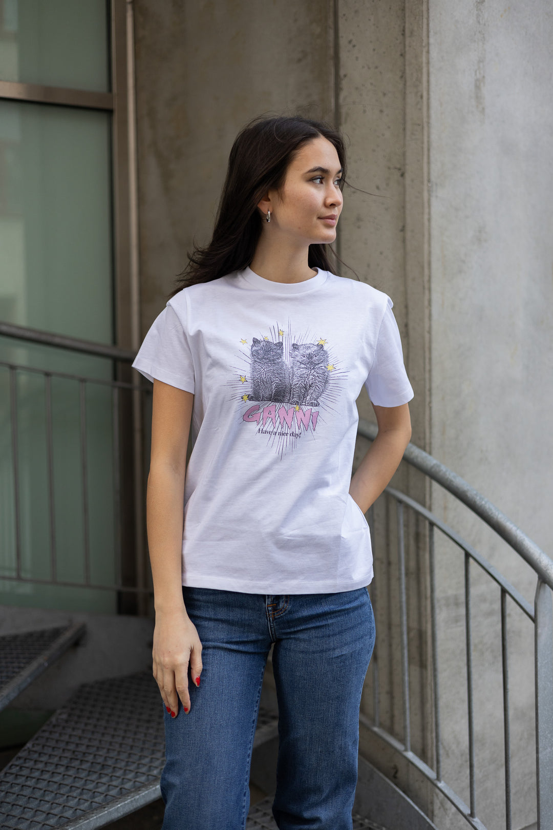 GANNI Basic Jersey Kittens Relaxed T-shirt