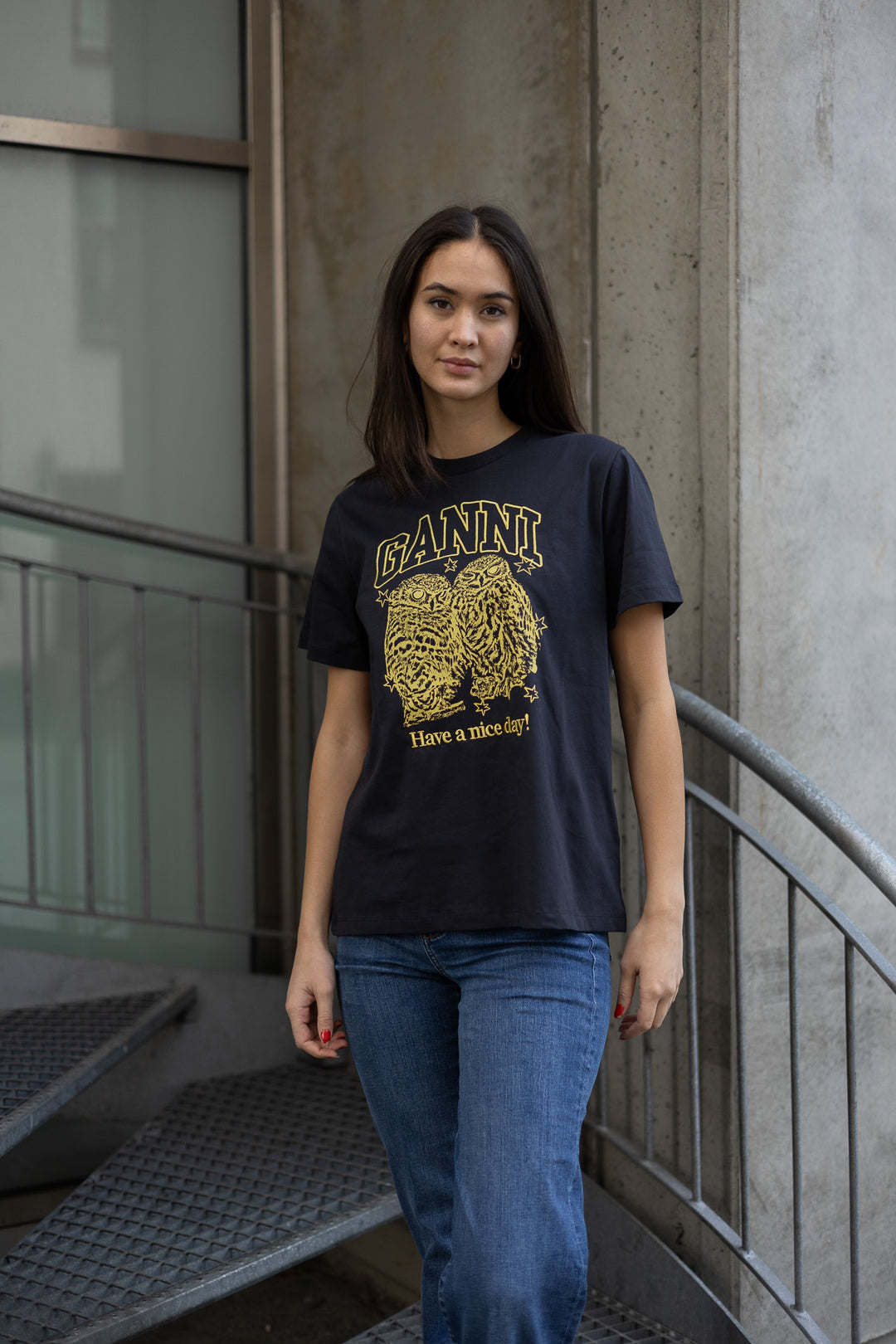 GANNI Basic Jersey Owls Relaxed T-shirt