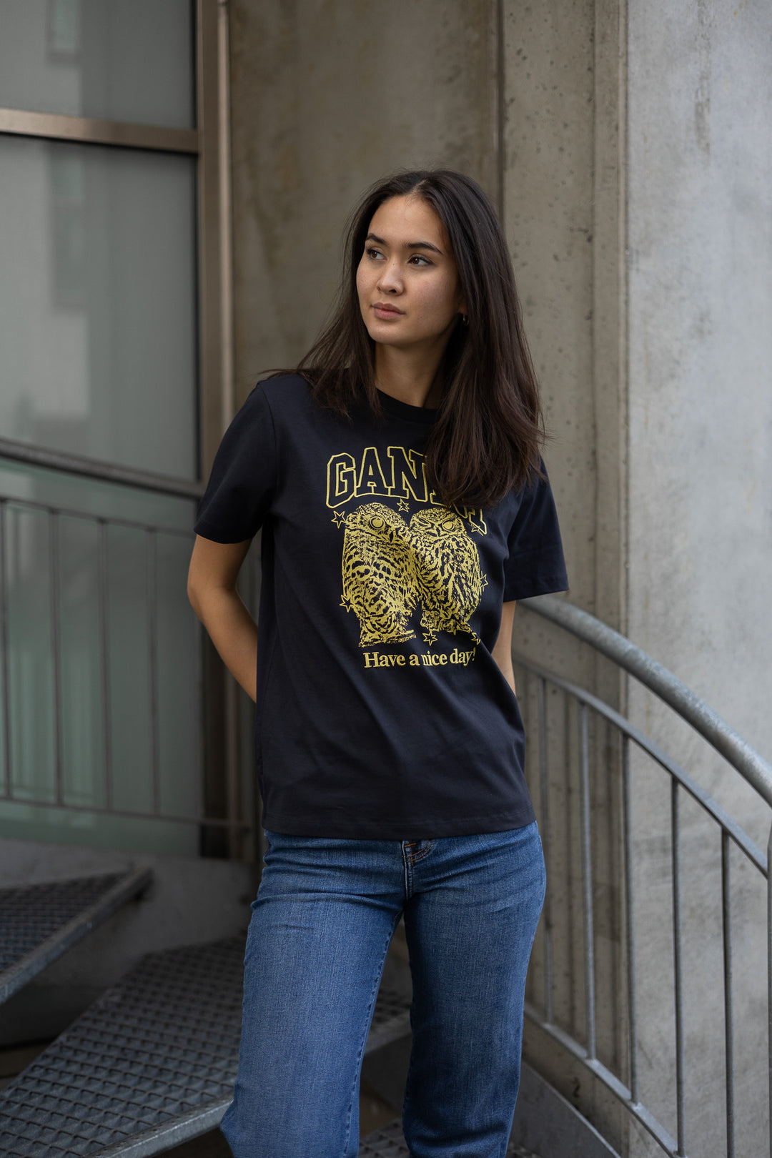 GANNI Basic Jersey Owls Relaxed T-shirt