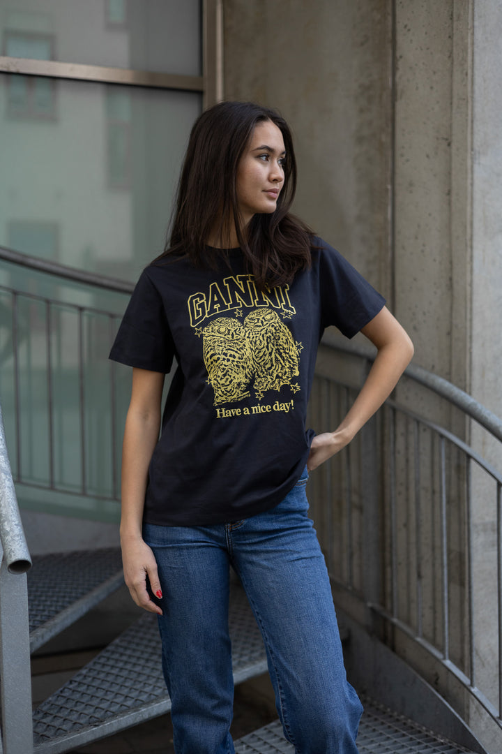 GANNI Basic Jersey Owls Relaxed T-shirt