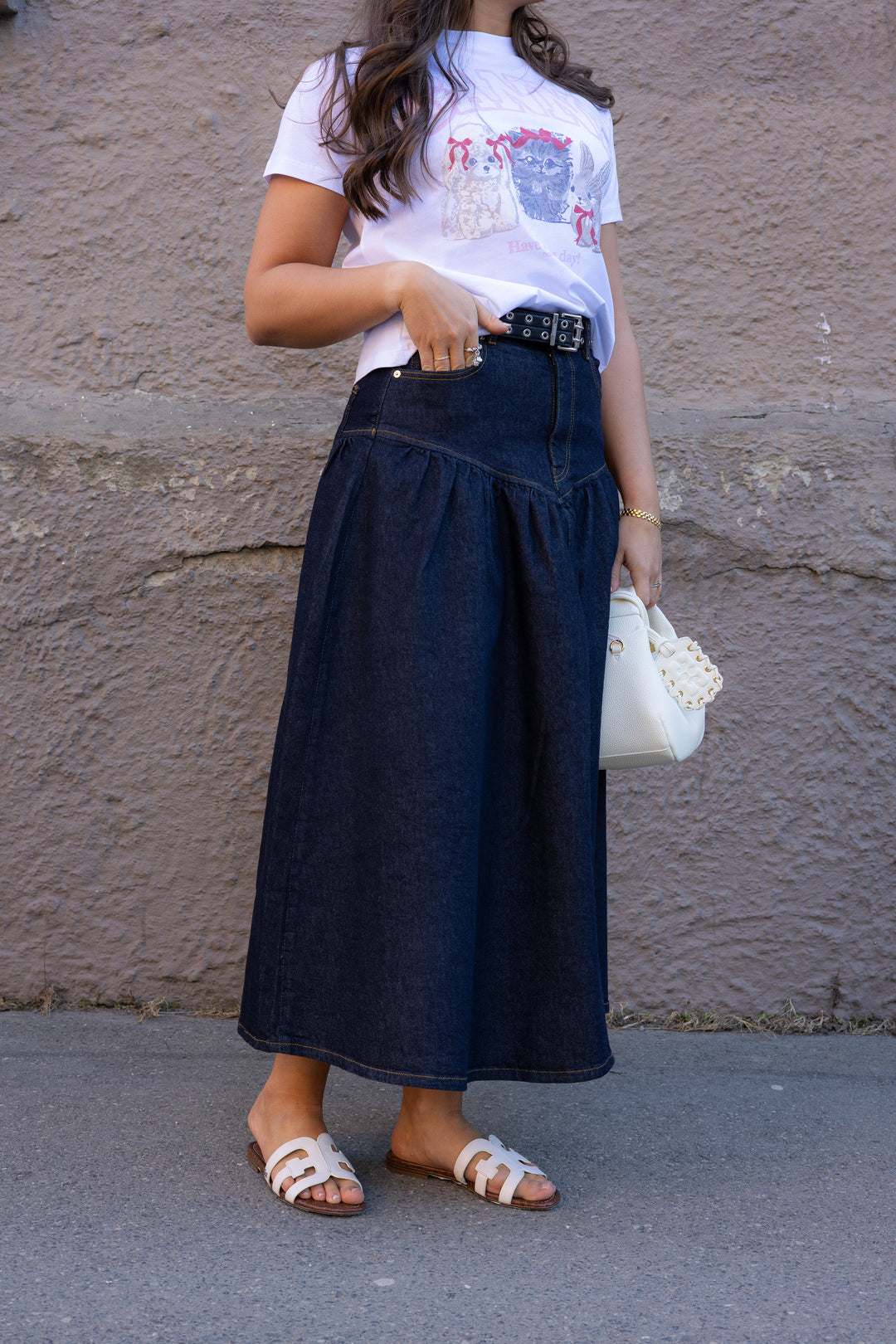 Stretch Denim Long Skirt