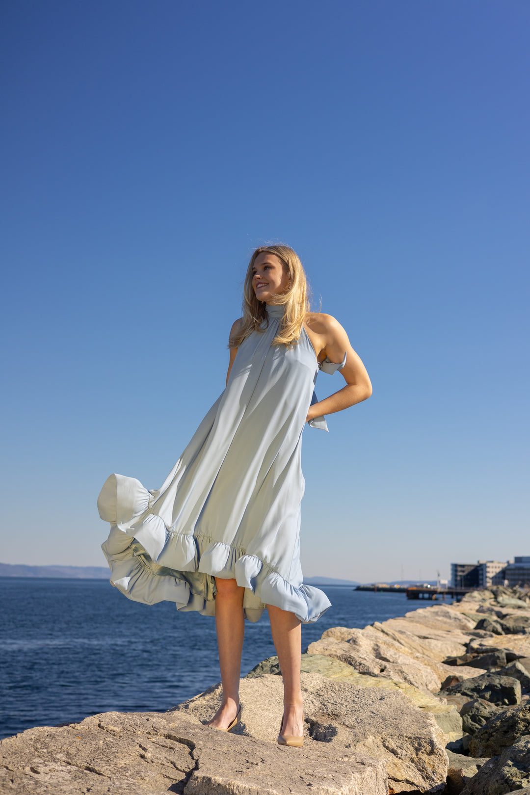 Sabrina Halterneck Ruffled Midi Dress