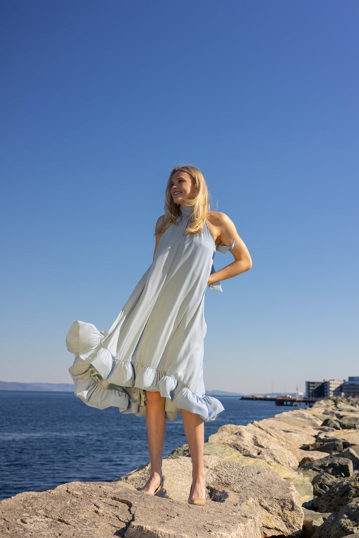Sabrina Halterneck Ruffled Midi Dress