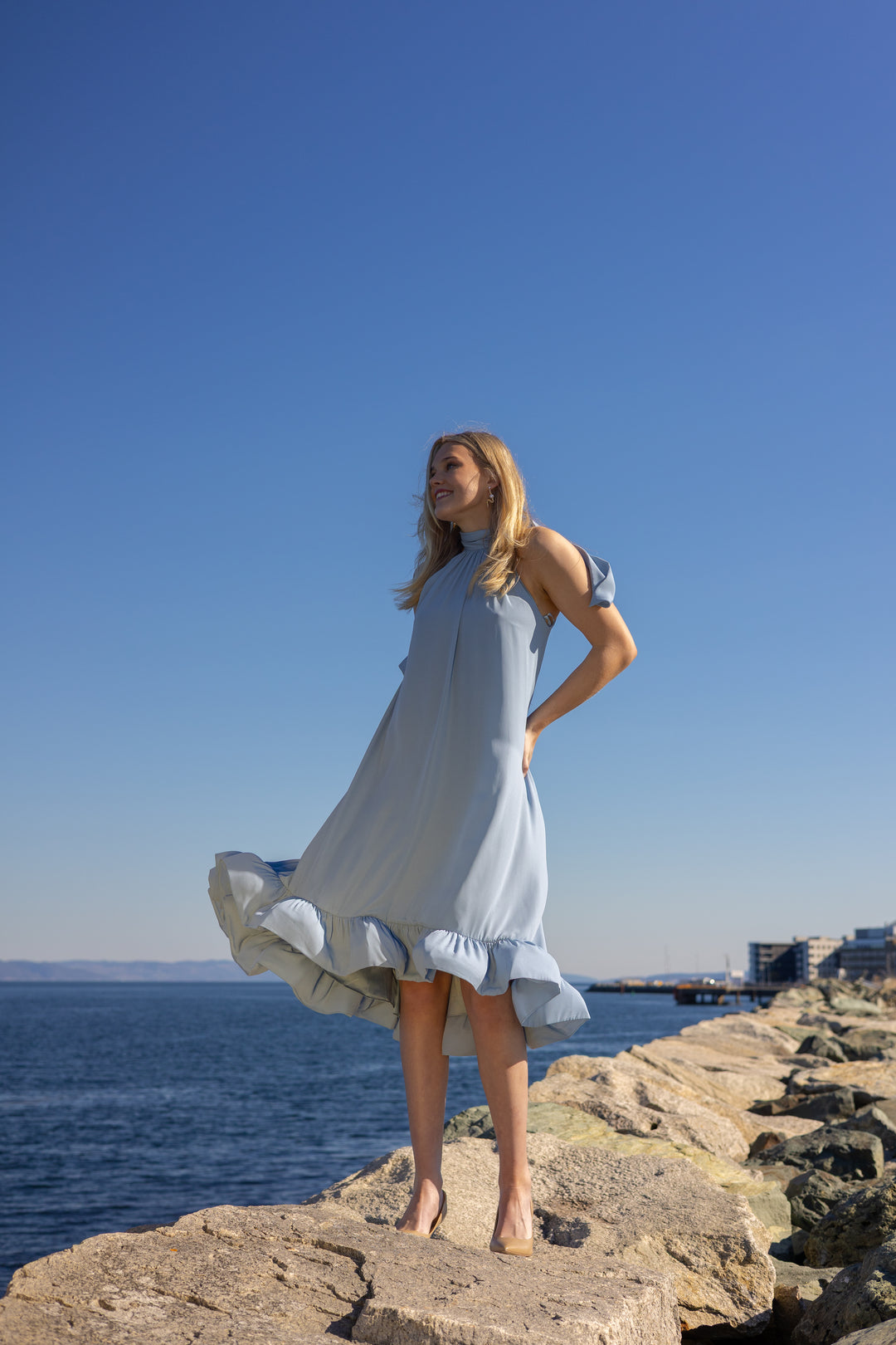Sabrina Halterneck Ruffled Midi Dress