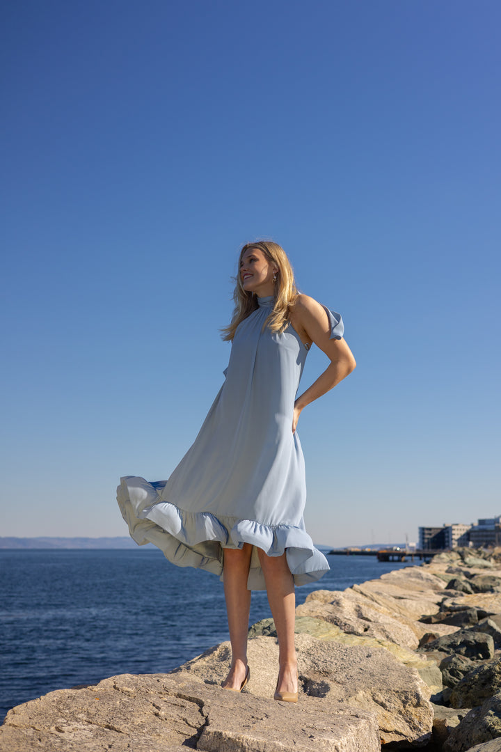 Sabrina Halterneck Ruffled Midi Dress